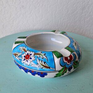 Vintage Altin Cini Ceramic Pottery Turkish Folk Handplainted Floral Ashtray Bowl